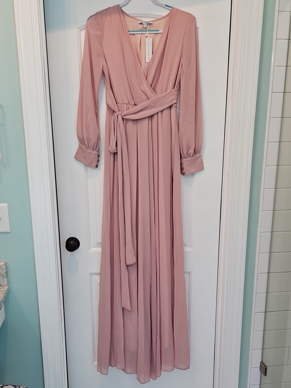Baltic Born Dusty Rose Wrap Maxi Dress with Tie Waist